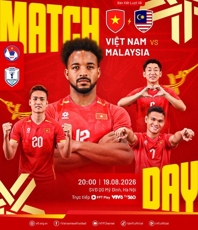 베트남 대표팀은 8월 19일 20시 00분에 열리는 2026 아세안컵 준결승 2차전에서 말레이시아와 맞붙습니다. 사진: VFF