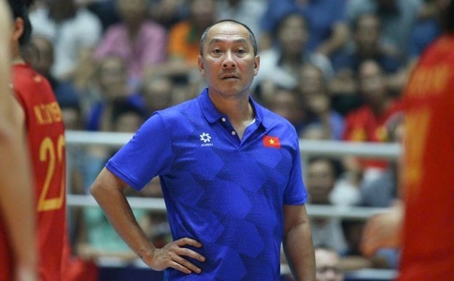 Coach Nguyen Tuan Kiet and the Vietnamese women's volleyball team have arrived in China. Photo: VFV