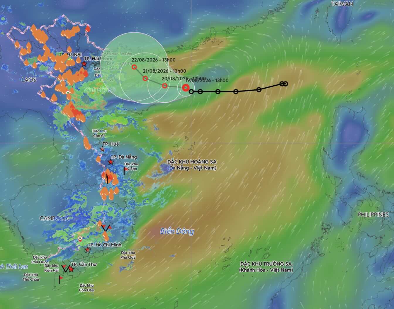 Update on the location and path of the tropical depression at 6:00 PM on August 19. Source: Vietnam Disaster Monitoring System