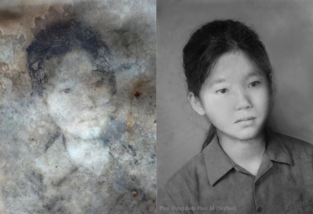 Portrait photo of a girl found in a martyr's wallet in Binh Minh hamlet, Minh Duc commune, Dong Nai city. Photo: Team K72, Dong Nai City Military Command (Photo restoration by Phuc Le, Skyline group)