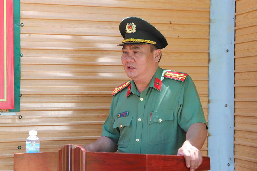 Đại tá Nguyễn Mậu An phát biểu tại buổi lễ. Ảnh: Cổng TTĐT Công an tỉnh Khánh Hòa