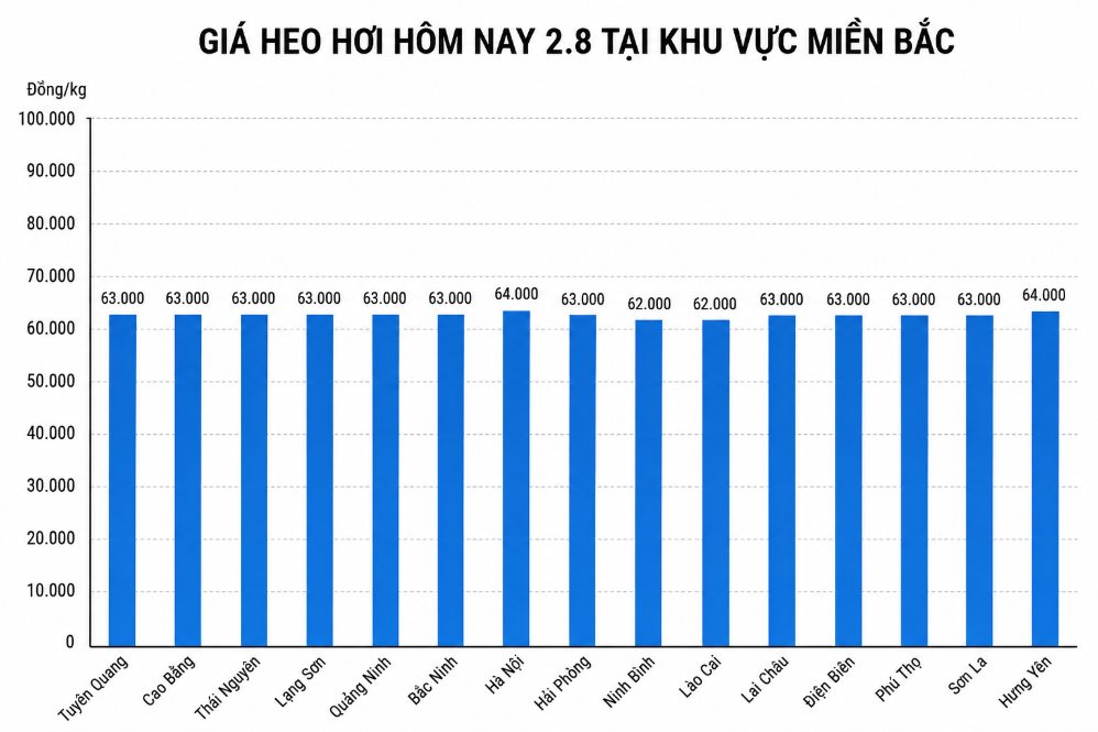 Giá heo hơi hôm nay 2.8 tại khu vực miền Bắc. Đồ họa sử dụng AI