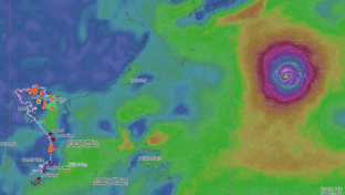 Forecast of the path of super typhoon Dolphin and the area about to be affected
