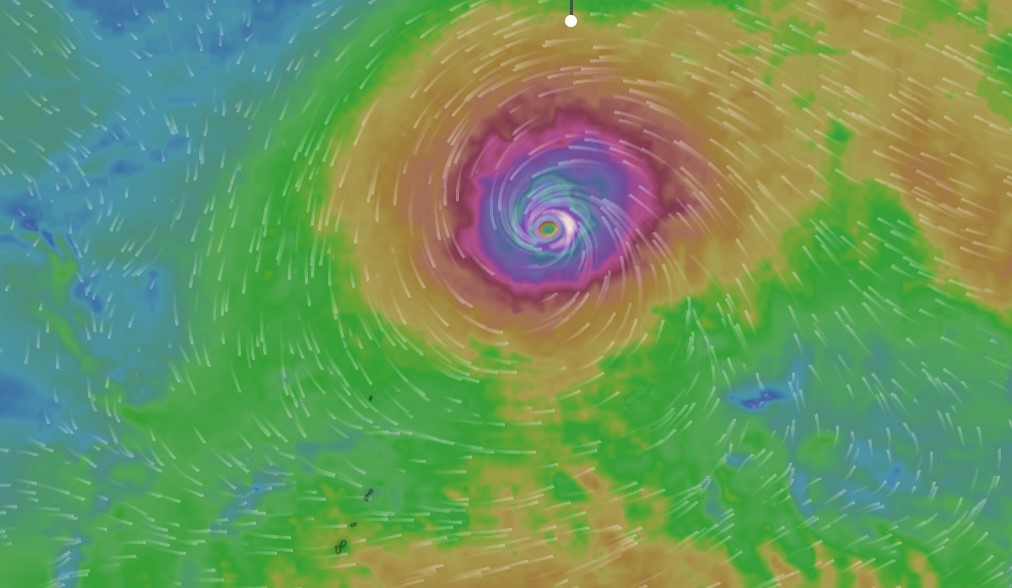 Le super typhon est actif et continue de se déplacer vers le Japon et la Chine. Source: Windy