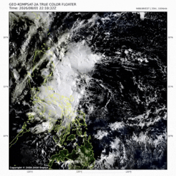 Satellite images show tropical depression Luis operating off the east coast of the Philippines on August 2, causing rain in many areas on Luzon Island and western Visayas. Photo: Japan Meteorological Agency (JMA)