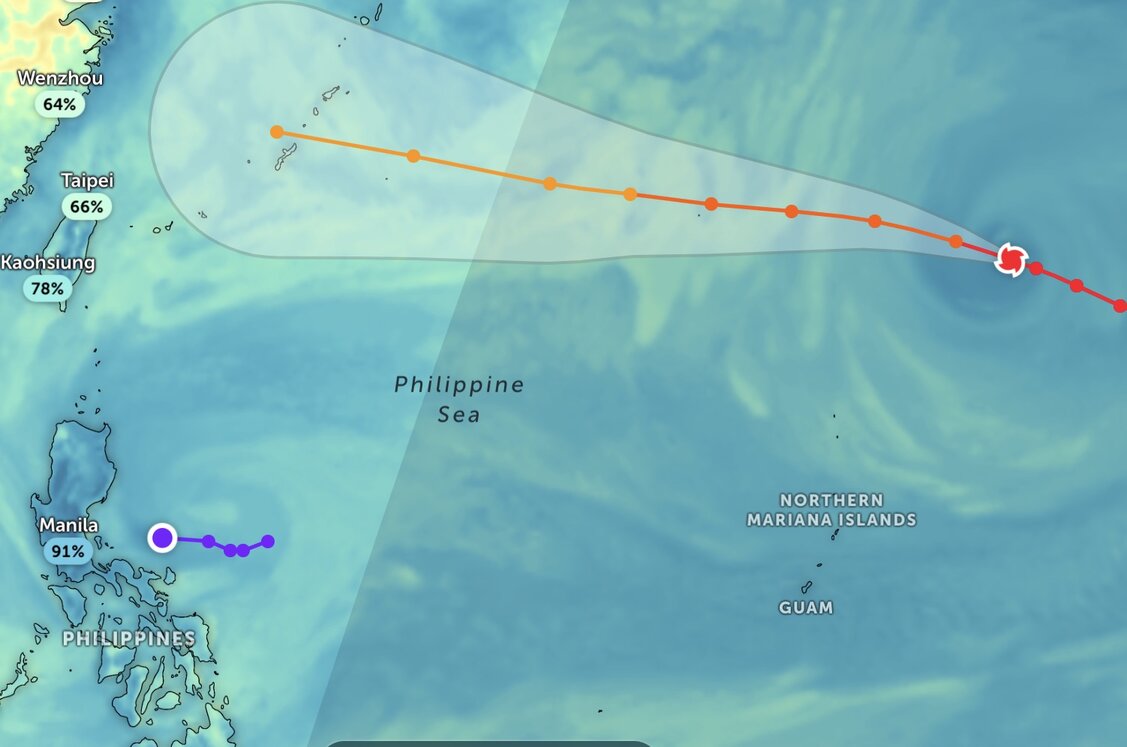 The latest storm after Dolphin (red) will be named Kujira. Photo: Zoom Earth