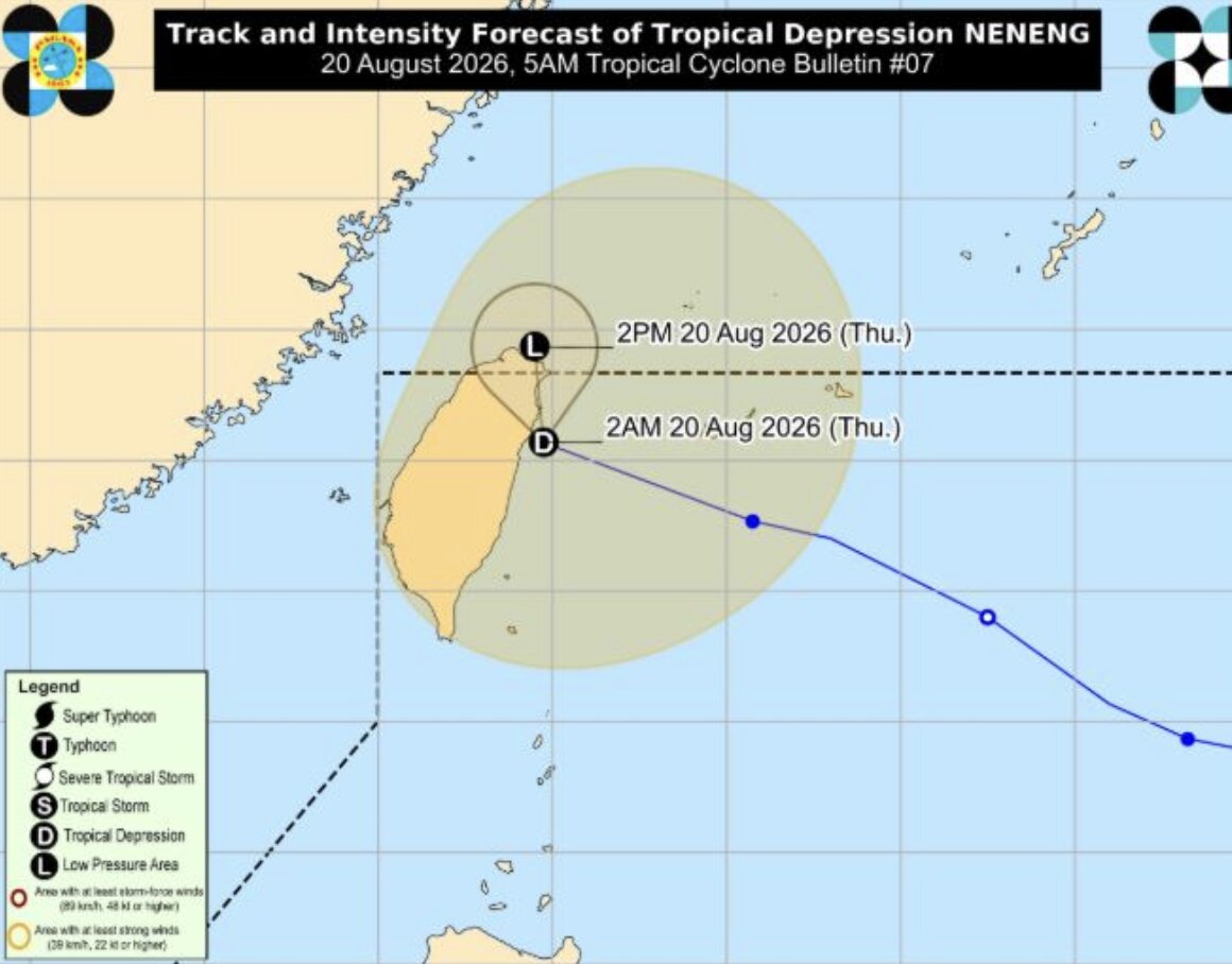 Forecast of the path and intensity of the tropical depression Neneng on August 20. Source: PAGASA.