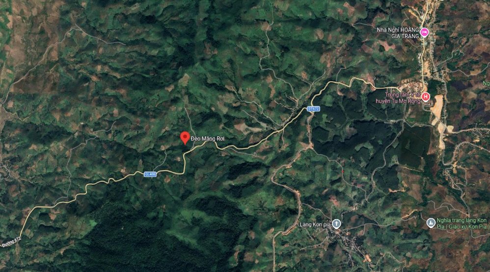 Vị trí thường xuyên sạt lở ở đèo Măng Rơi. Ảnh: Google Maps