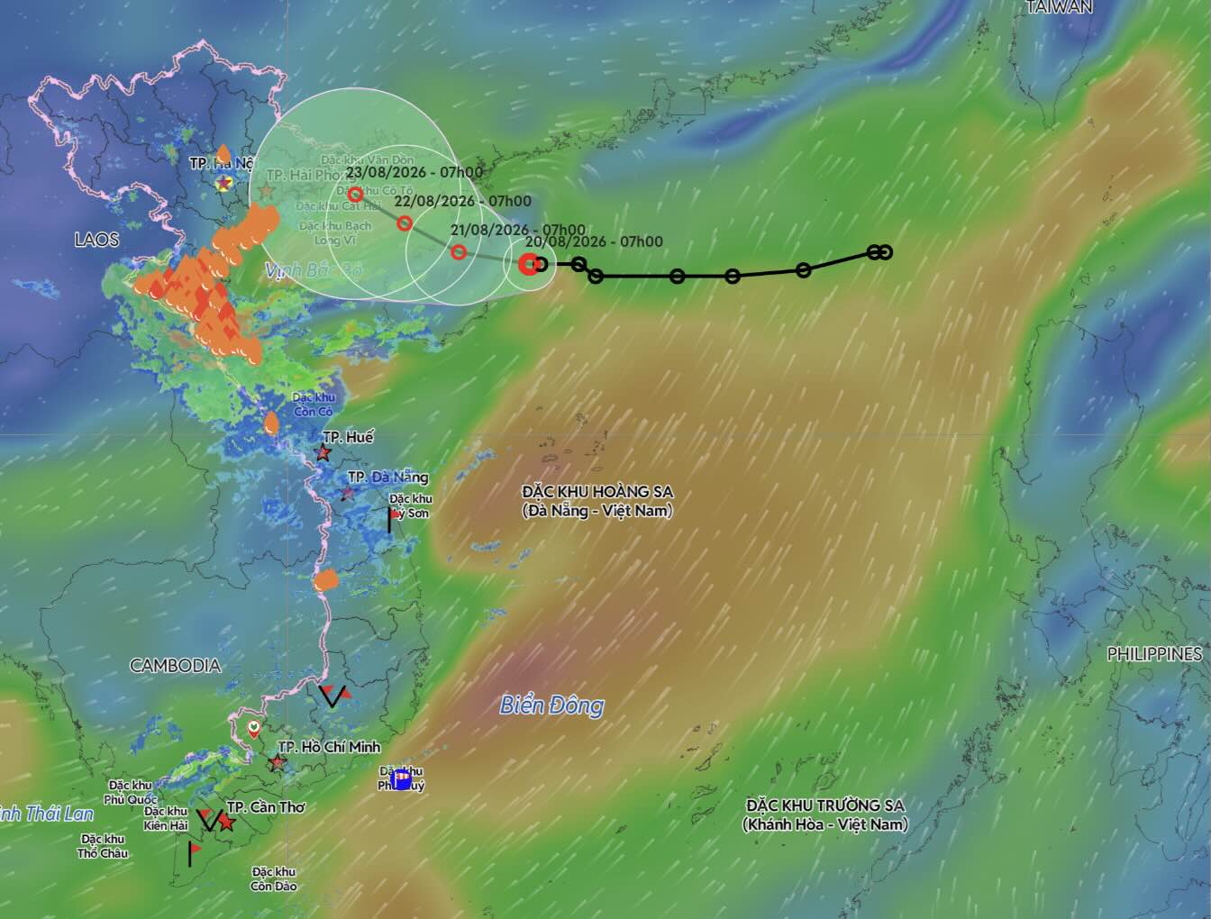 Actualización de la posición y trayectoria de la depresión tropical a las 9:00 horas del 20 de agosto. 8. Fuente: Sistema de Monitoreo de Desastres de Vietnam