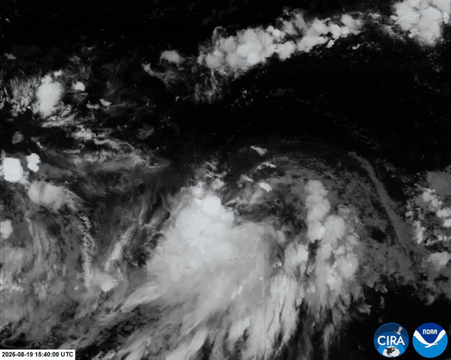 Satellite images show the cloud structure of tropical storm Saudel over the Western Pacific. Photo: NOAA