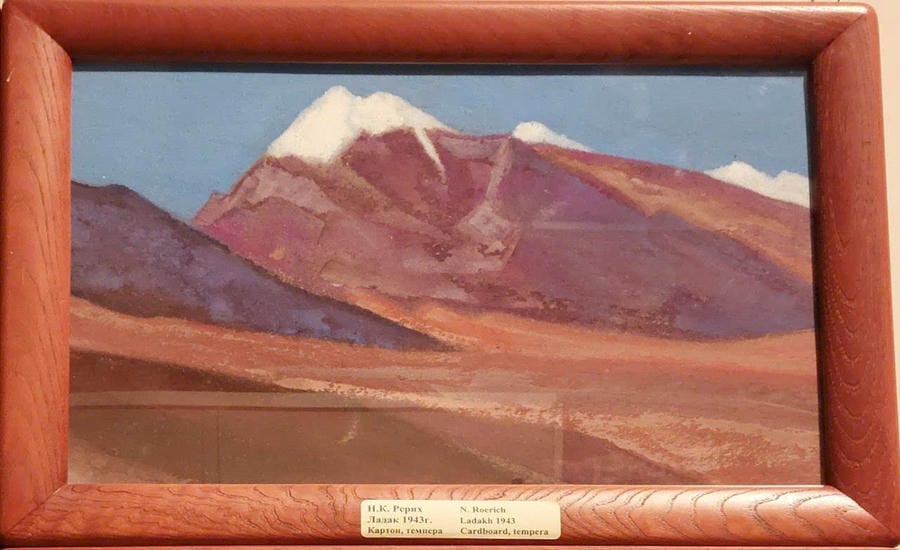 Ladakh landscape - painting by painter Nicholas Roerich at the Museum of Oriental Art (VDNKh, Moscow, Russian Federation). Photo: Thuy An