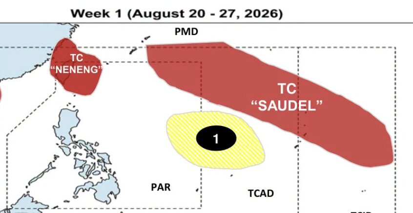 Depression (No. 1) is likely to form in the east of the Philippines in the week of July 20-28, while Typhoon Saudel is active in the eastern region of this country. Photo: PAGASA