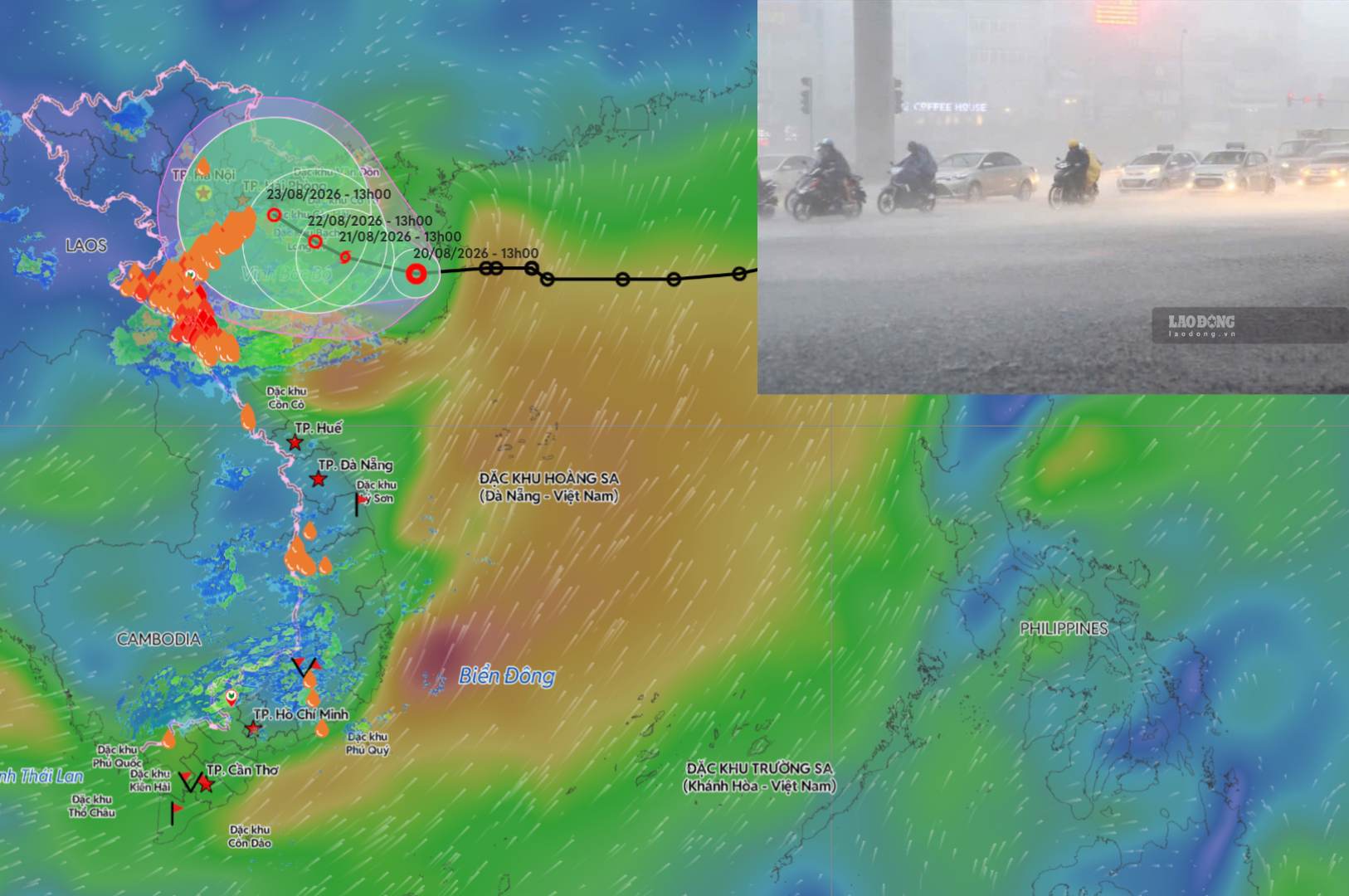 The tropical depression is likely to strengthen into a storm in the next 24 hours, causing rain in the North. Photo compiled by: An An/Vietnam Disaster Monitoring System
