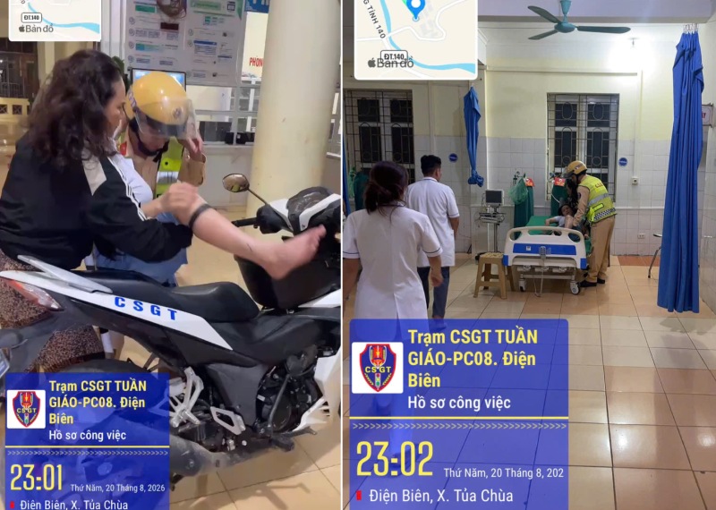 Traffic police forces have just supported a woman bitten by a snake to be taken to the emergency room in time. Photo: Dien Bien Police