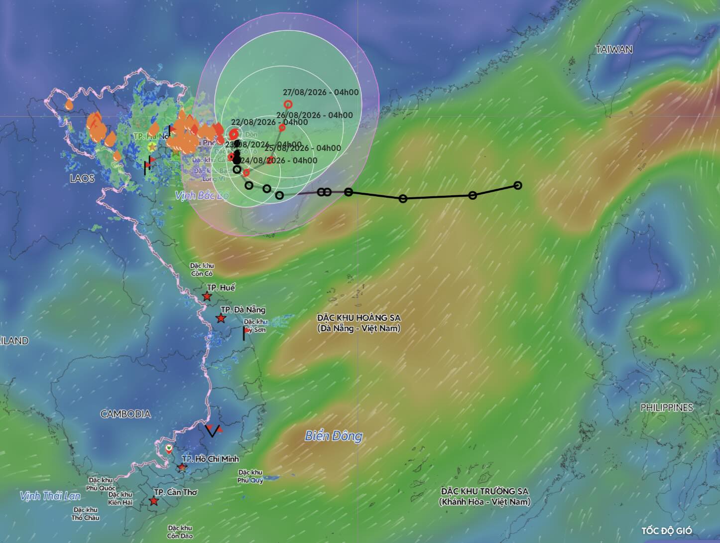 Update on the location and path of storm No. 4 at 5:30 am on August 22. Source: Vietnam Disaster Monitoring System