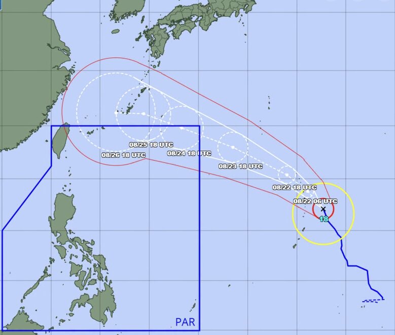 Forecast of Typhoon Saudel's path shows the system moving in a west-northwest direction, likely to enter the Philippine Area of Responsibility (PAR) in the coming days. Photo: JMA