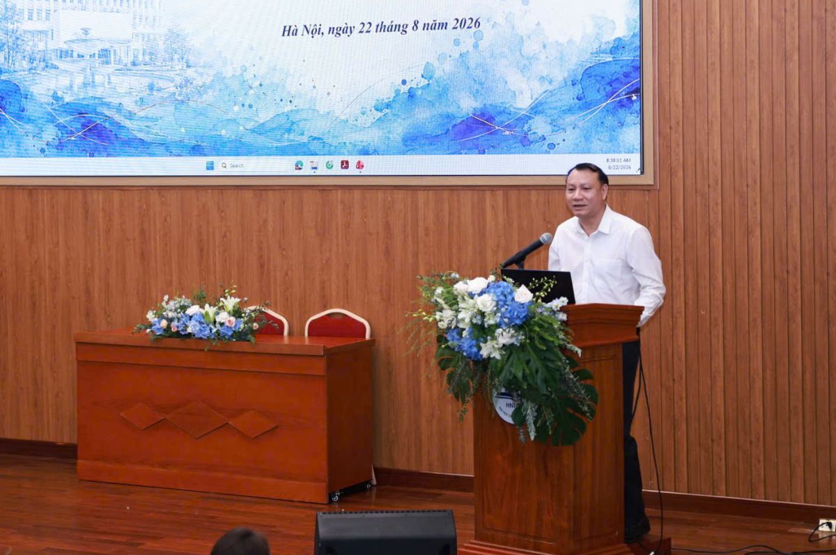 PGS.TS Nguyễn Đức Sơn - Hiệu trưởng Trường Đại học Sư phạm Hà Nội phát biểu tại Hội thảo. Ảnh: BTC