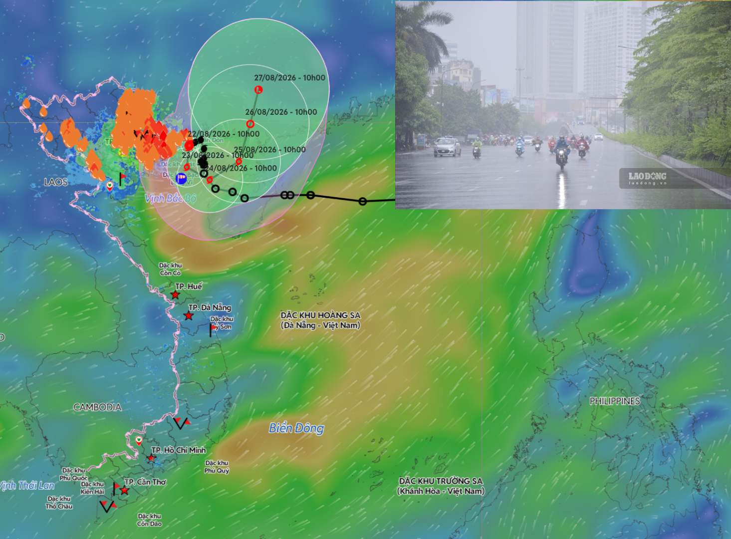 La tormenta número 4 avanza lentamente, causando lluvias prolongadas en el noreste. Foto recopilada: An An/Fuente: Sistema de Monitoreo de Desastres Naturales de Vietnam