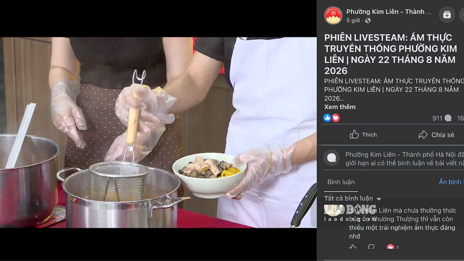 Phiên phát sóng thu hút sự quan tâm của đông đảo người dân, với hàng nghìn lượt xem cùng hàng trăm lượt bình luận, chia sẻ. Ảnh: Fanpage phường Kim Liên