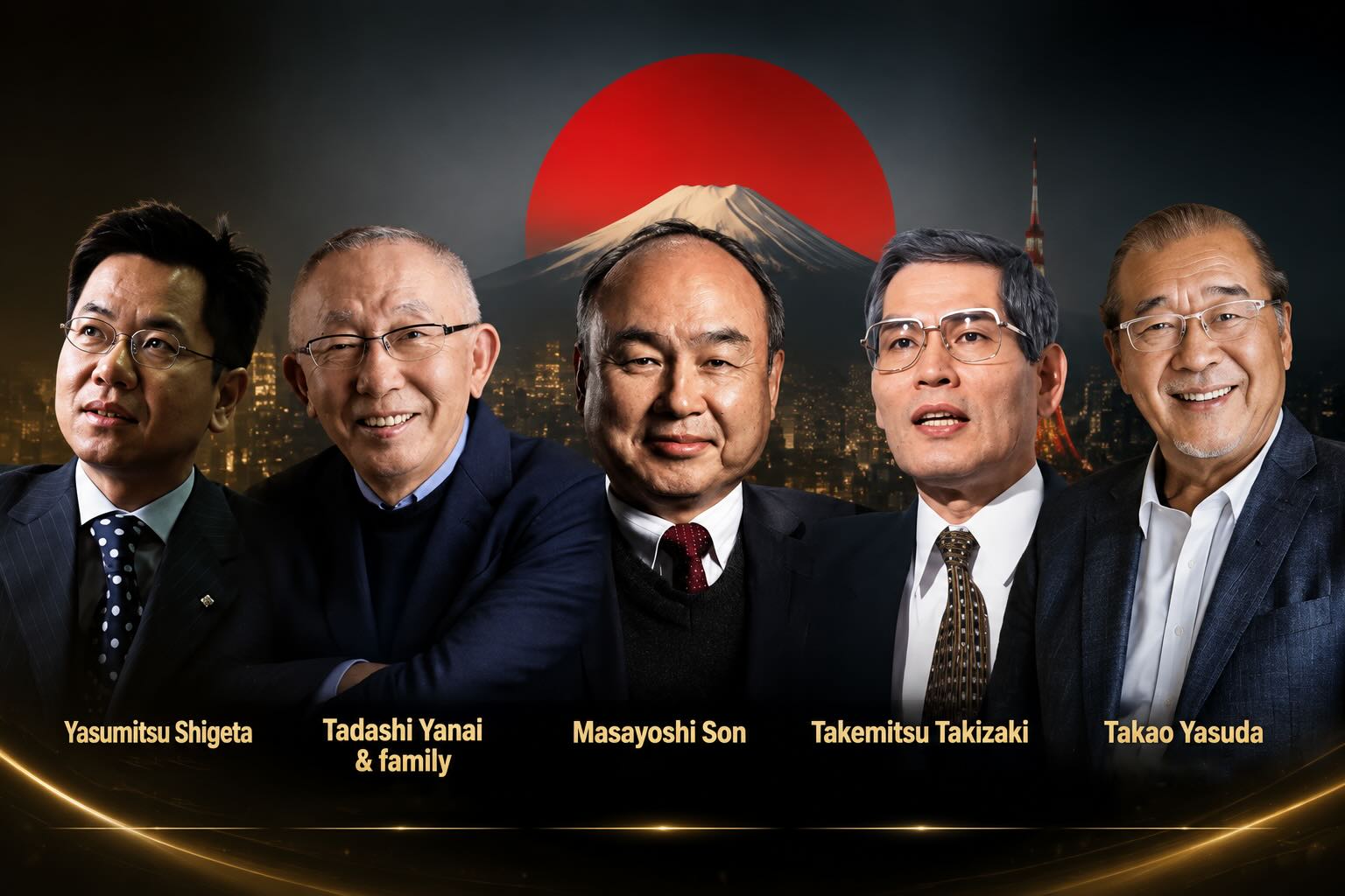 The race for Japan's richest position is becoming closer as Tadashi Yanai and Masayoshi Son both own assets of 63.6 billion USD. Graphics: AI