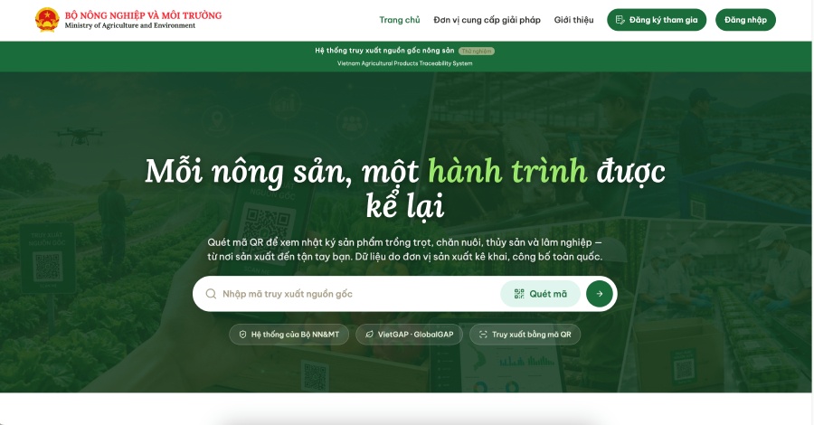 Giao diện Hệ thống truy xuất nguồn gốc nông sản của Bộ Nông nghiệp và Môi trường. Ảnh: Chụp màn hình