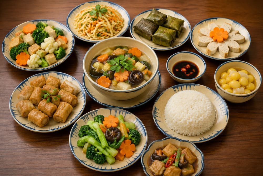 A few simple principles to help housewives prepare a neat and complete vegetarian meal for the full moon of July. Photo: AI