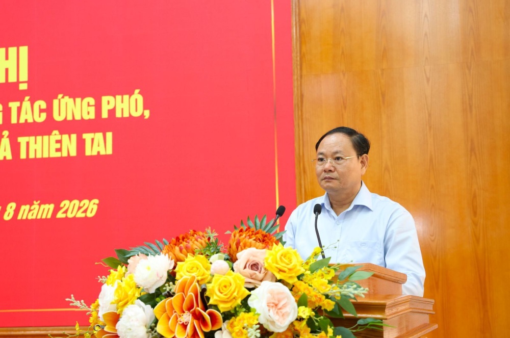 Bí thư Tỉnh ủy Lai Châu Lê Minh Ngân phát biểu tại cuộc họp. Ảnh: Laichau.gov.vn