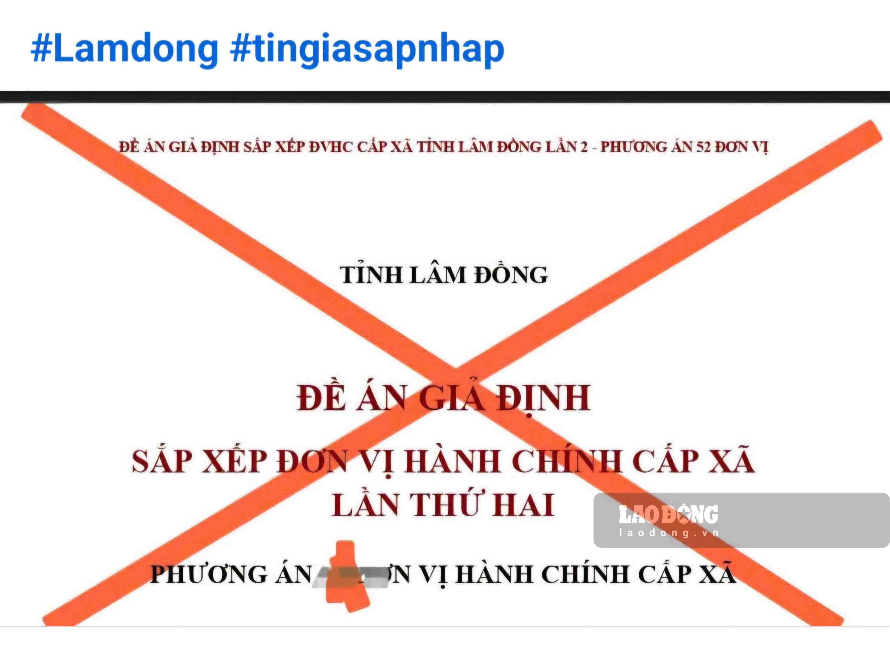 Hình ảnh thông tin giả mạo tiếp tục sắp xếp đơn vị hành chính cấp xã tại Lâm Đồng lan truyền trên mạng xã hội. Ảnh: Phúc Khánh