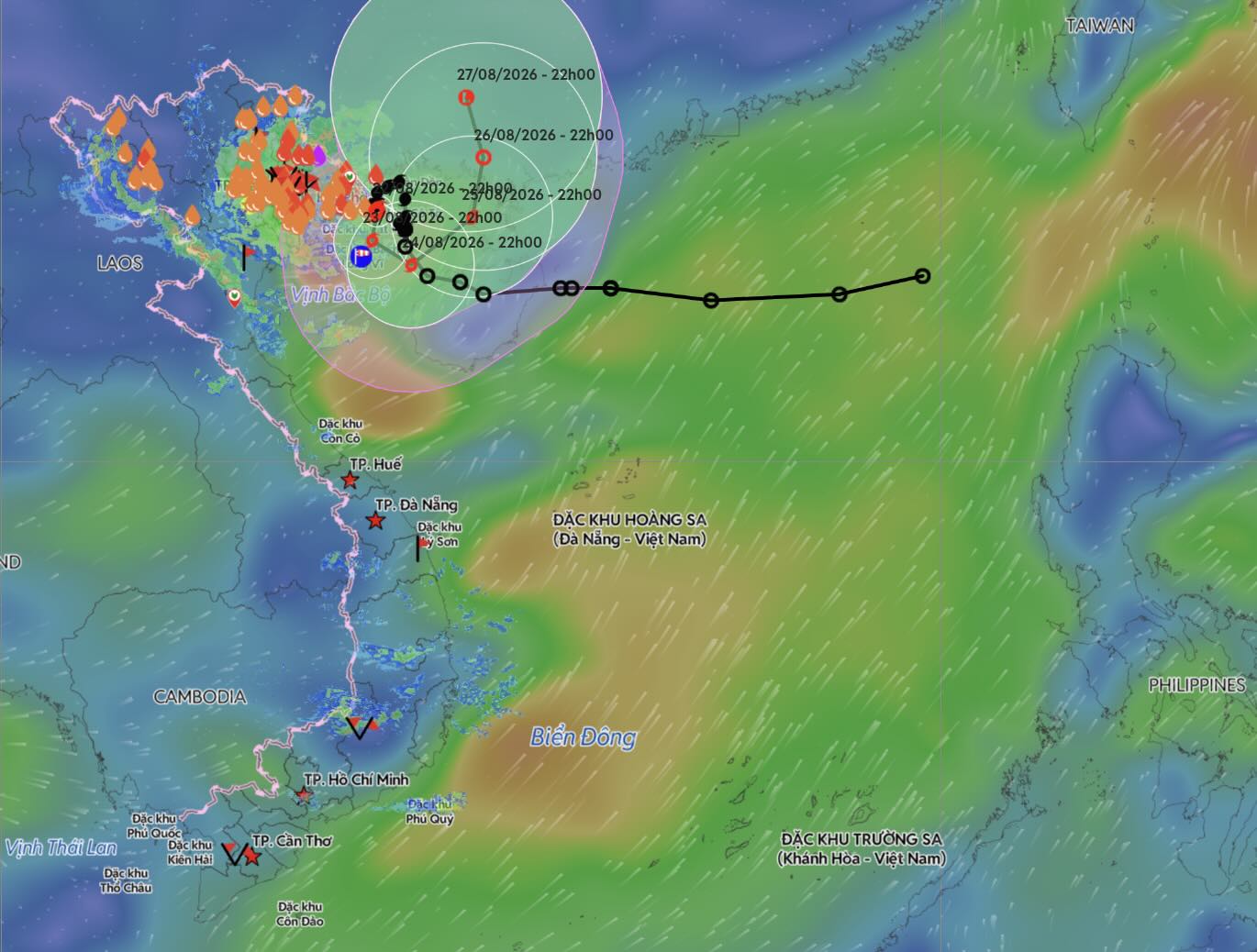 Update on the location and path of storm No. 4 at 11:00 PM on August 22. Source: Vietnam Disaster Monitoring System