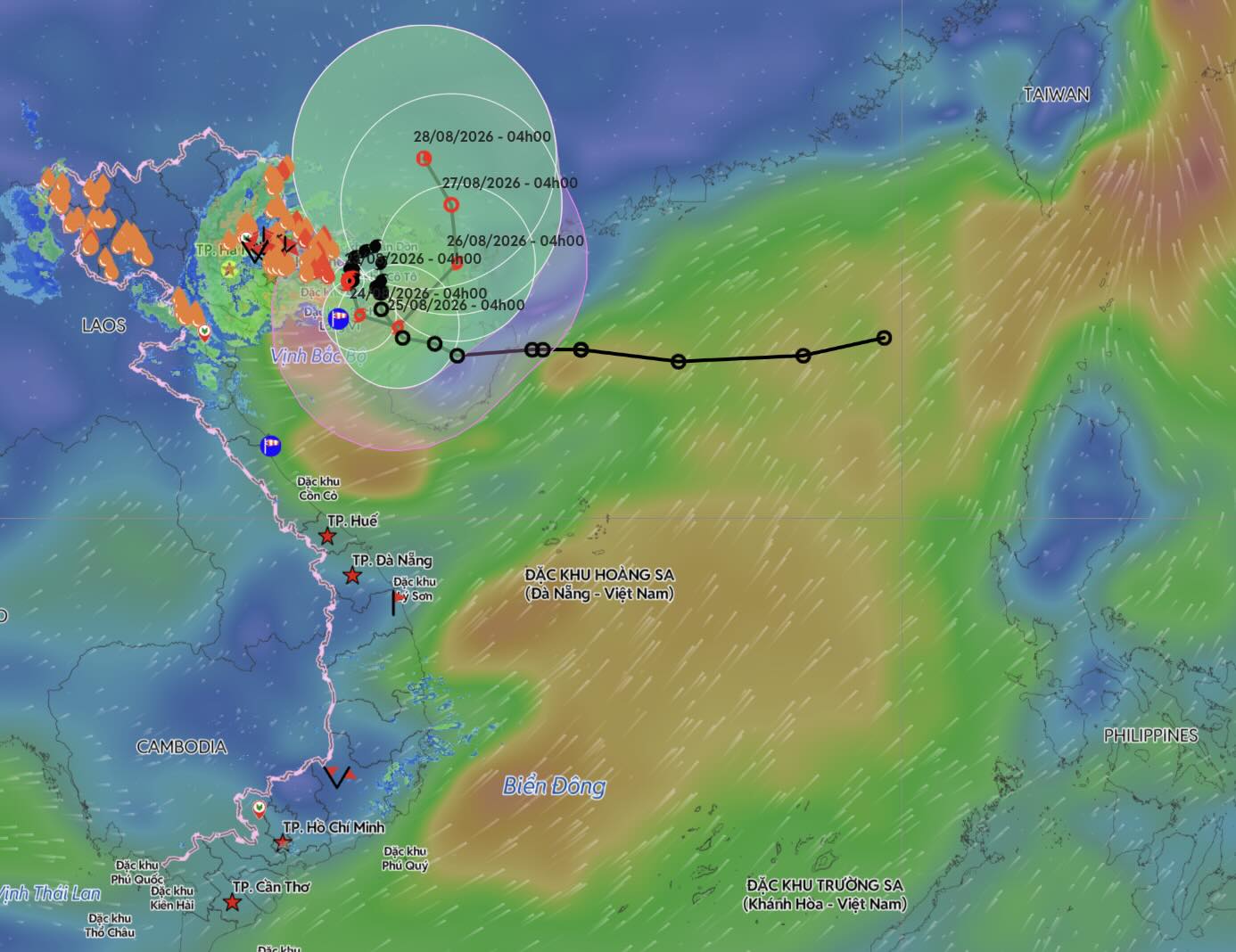 Update on the location and path of storm No. 4 at 4:00 AM on August 23. 8. Source: Vietnam Disaster Monitoring System