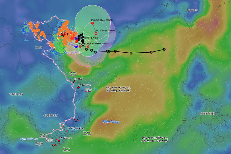 Latest forecast of the area affected by storm No. 4. Photo: Vietnam Disaster Monitoring System
