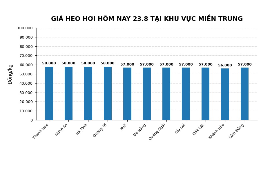 Giá heo hơi hôm nay 23.8 tại khu vực miền Trung. Đồ họa sử dụng AI
