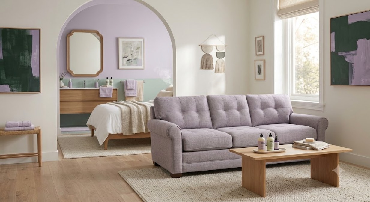 Chọn màu sắc sofa kết nối hài hòa với căn phòng giúp nâng tầm không gian sống. Ảnh có sự hỗ trợ của AI