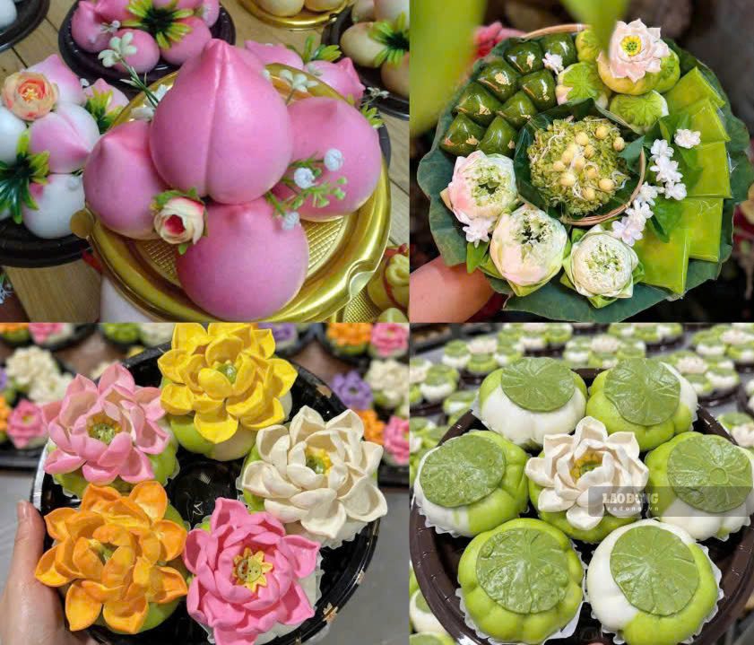 Các set bánh dân dã được trang trí chỉn chu, bắt mắt với giá bán bình dân cho ngày lễ Vu Lan. Ảnh: Minh Hà