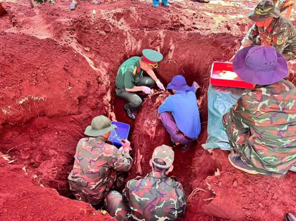 Team K76 searches for and repatriates martyrs' remains in Loc Tam hamlet, Loc Tan commune. Photo: Dong Nai City Military Command