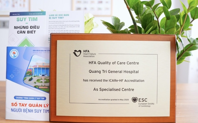 The European Heart Association recognizes the Cardiovascular Department of Quang Tri Provincial General Hospital as the Quality Care Center for Heart Failure. Photo: Quang Tri Provincial General Hospital