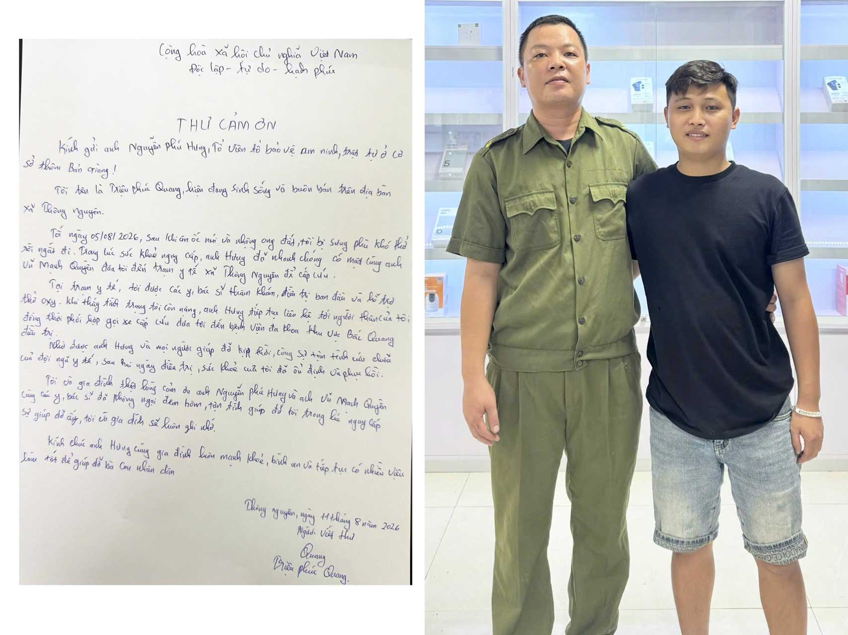 M. Triệu Phúc Quang envoie une lettre de remerciement aux membres de l'équipe de protection de la sécurité et de l'ordre à la base de Nguyễn Phú Hưng. Photo: Police provinciale de Tuyên Quang