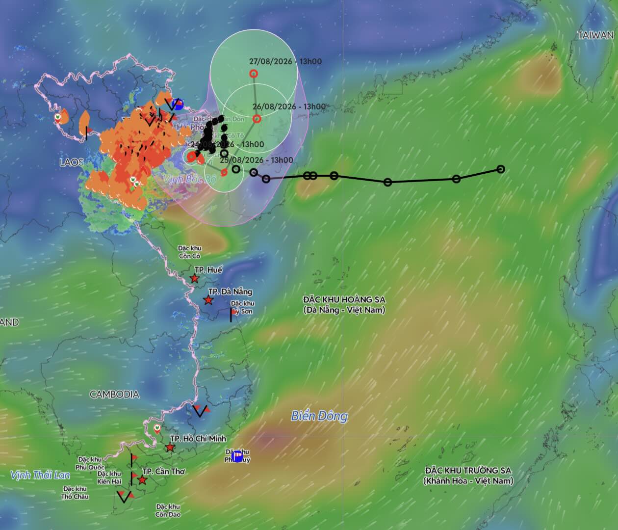 Update on the direction of movement of storm No. 4 at 2:00 PM on the 24th. 8. Photo: Vietnam Disaster Monitoring System.