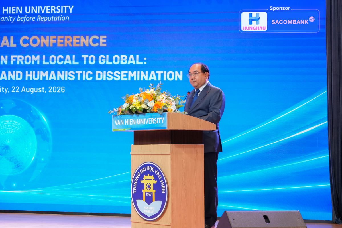 PGS.TS. Nguyễn Minh Đức - Hiệu trưởng Trường Đại học Văn Hiến phát biểu khai mạc Hội thảo. Ảnh: Đại học Văn Hiến