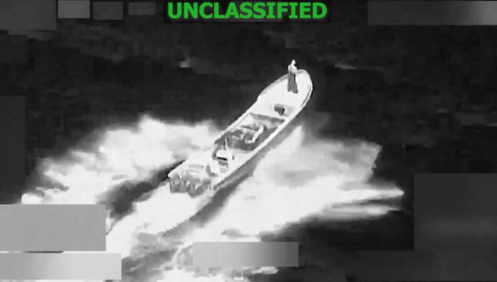 Images of the US attacking a boat suspected of carrying drugs. Photo: AFP