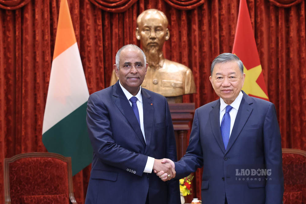 General Secretary and President To Lam receives Ivory Coast National Assembly President Patrick Achi on an official visit to Vietnam. Photo: Hai Nguyen
