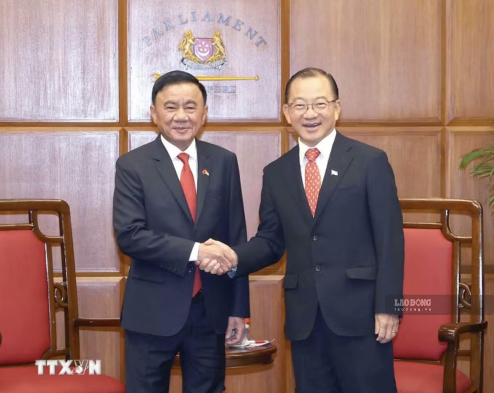 Politburo member, Standing Secretary of the Secretariat Tran Cam Tu meets with Singaporean National Assembly Chairman Seah Kian Peng. Photo: VNA