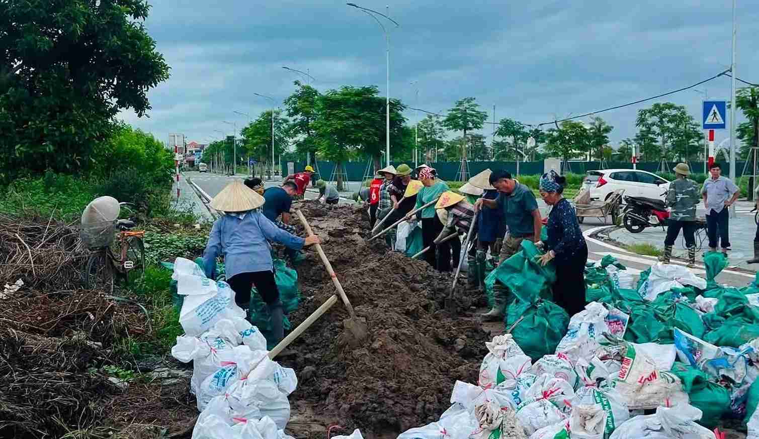 Thanh Mien commune urgently overcomes dyke erosion. Photo: Thanh Mien commune