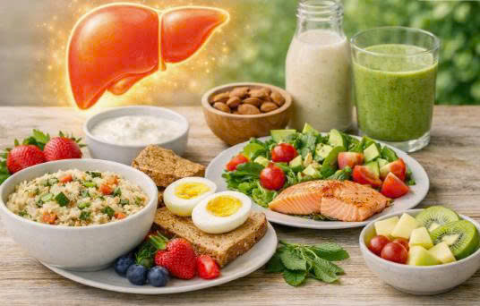 Breakfast suggestions for people with fatty liver. Graphics by AI