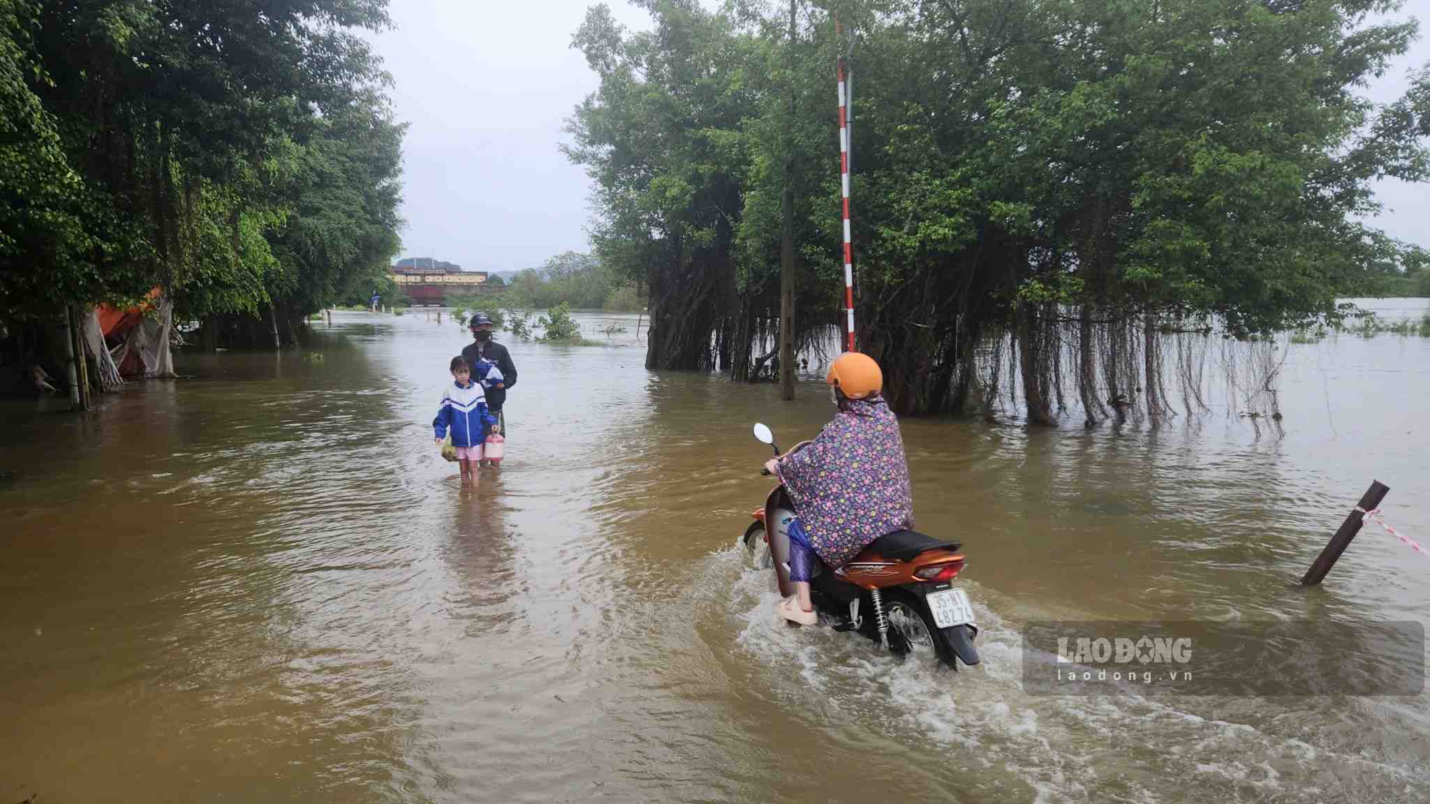 Các tuyến đường giao thông tại thôn Kênh Gà, xã Gia Viễn bị ngập trong nước. Ảnh: Nguyễn Trường