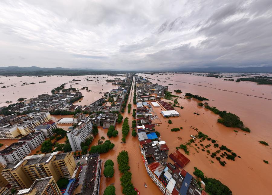 Ningming County, Guangxi Zhuang Autonomous Region, flooded when storm No. 4 Narra caused heavy rain in the area. Photo: Xinhua