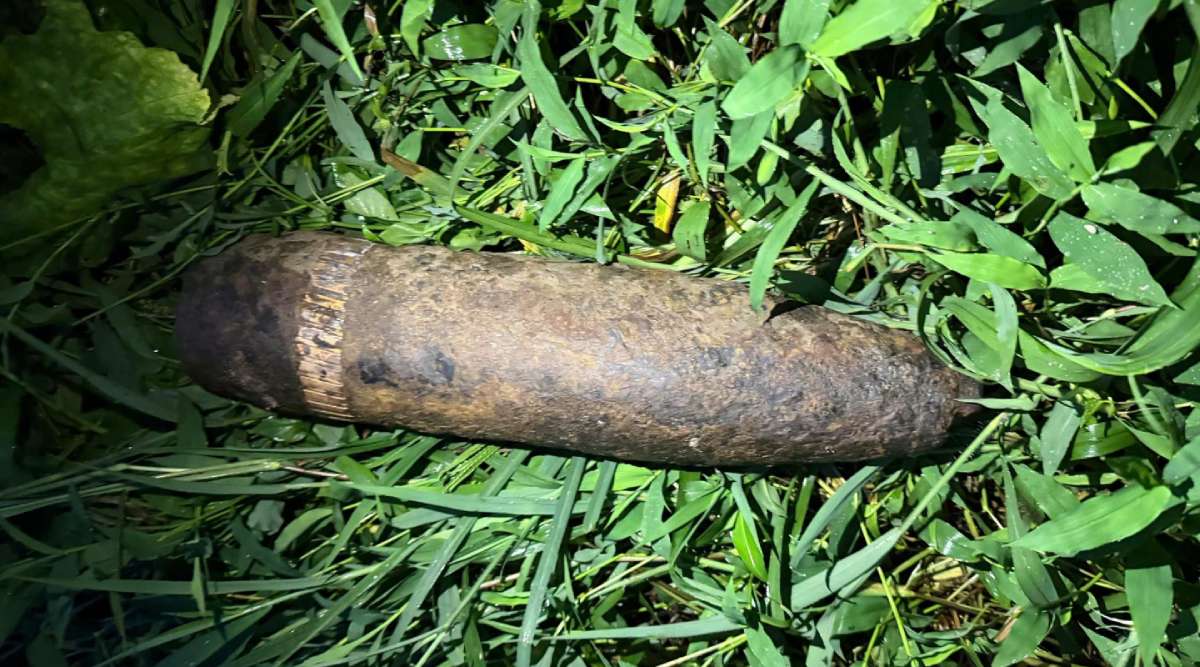 Metal object suspected to be artillery shell head in front of a house in Hien Khanh commune, Ninh Binh province. Photo: Hien Khanh commune