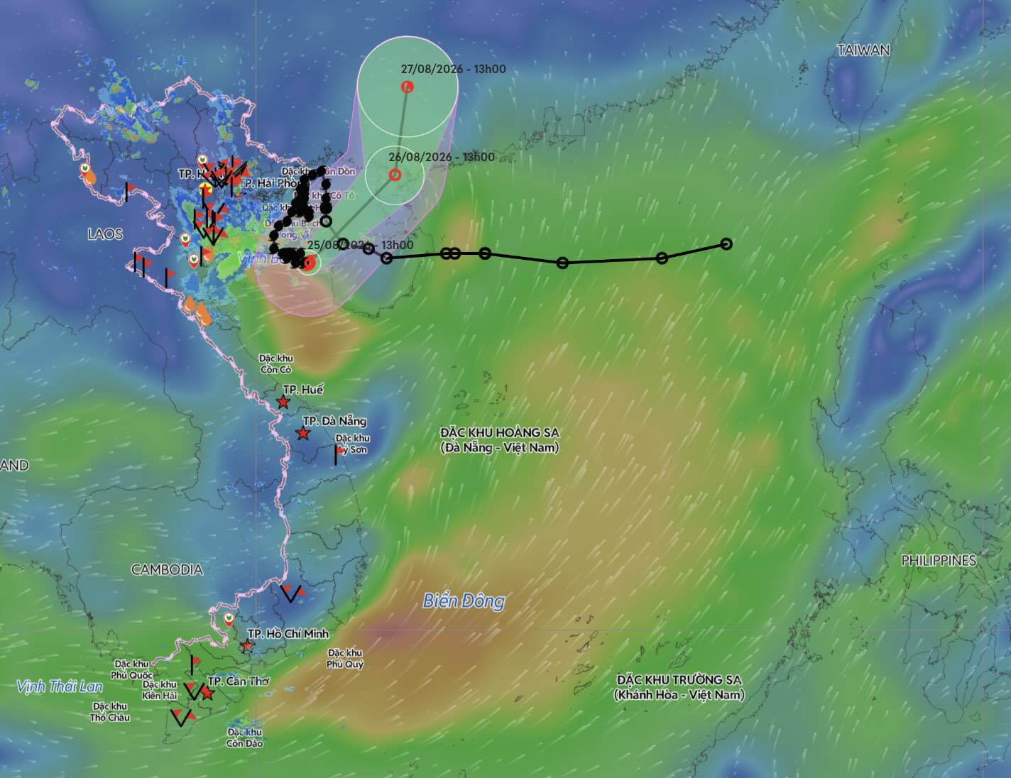 Direction of movement of storm No. 4 at 13:00 on the 25th. 8. Photo: Vietnam Disaster Monitoring System