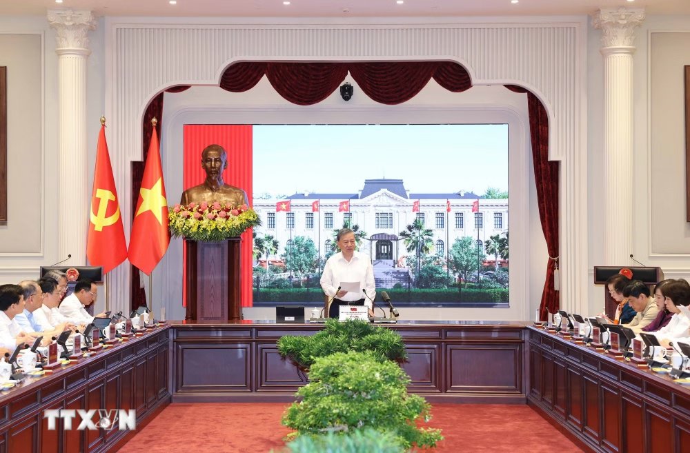 Tổng Bí thư, Chủ tịch nước Tô Lâm chủ trì buổi làm việc. Ảnh: TTXVN