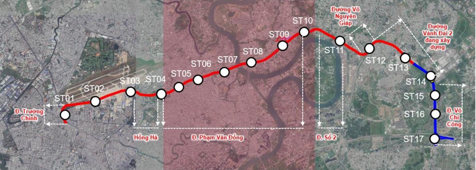 Hướng tuyến Metro số 6 (Tân Sơn Nhất - Phú Hữu). Ảnh: MAUR